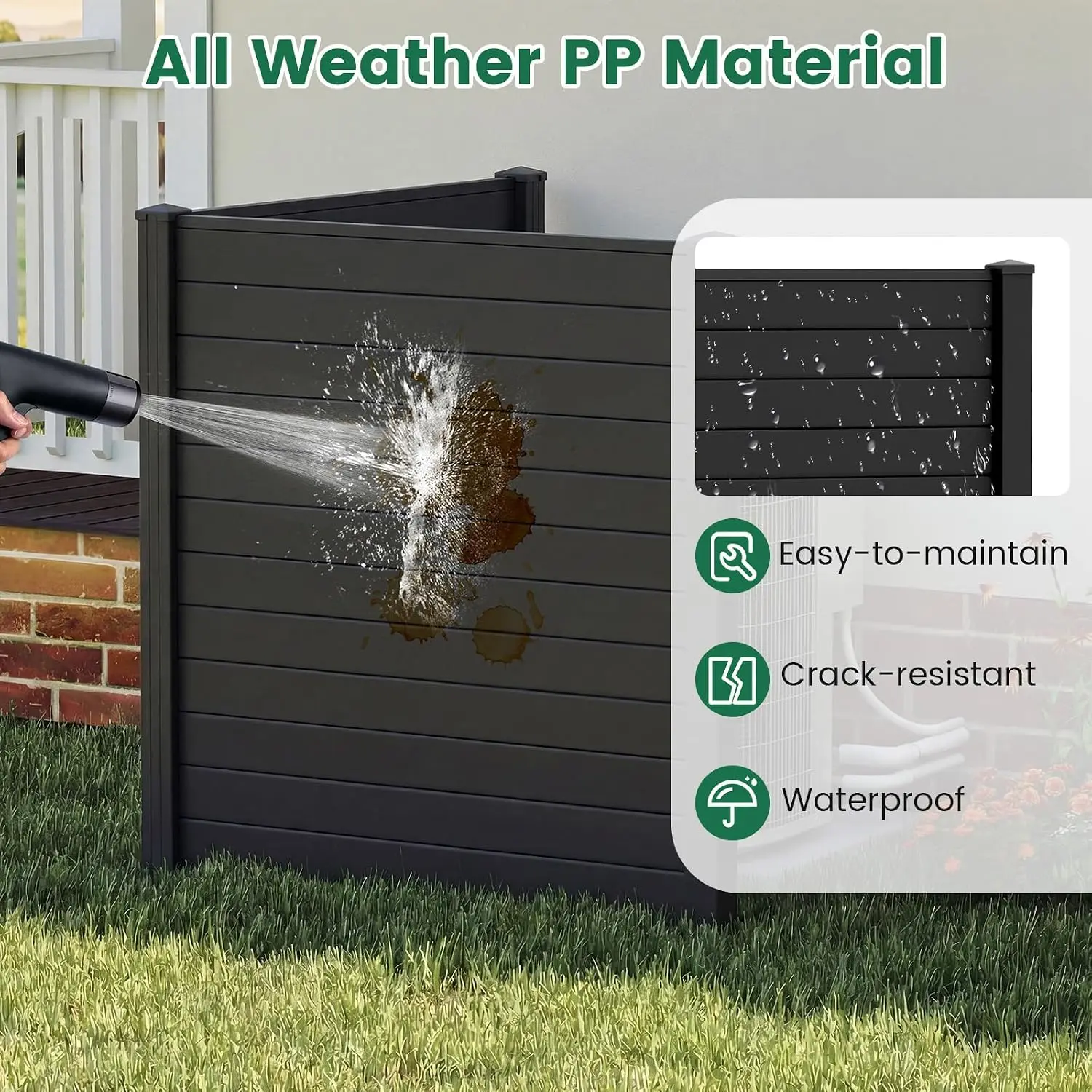 4 Panels Black Air Conditioner Fence with 3 Metal Stakes, Customized