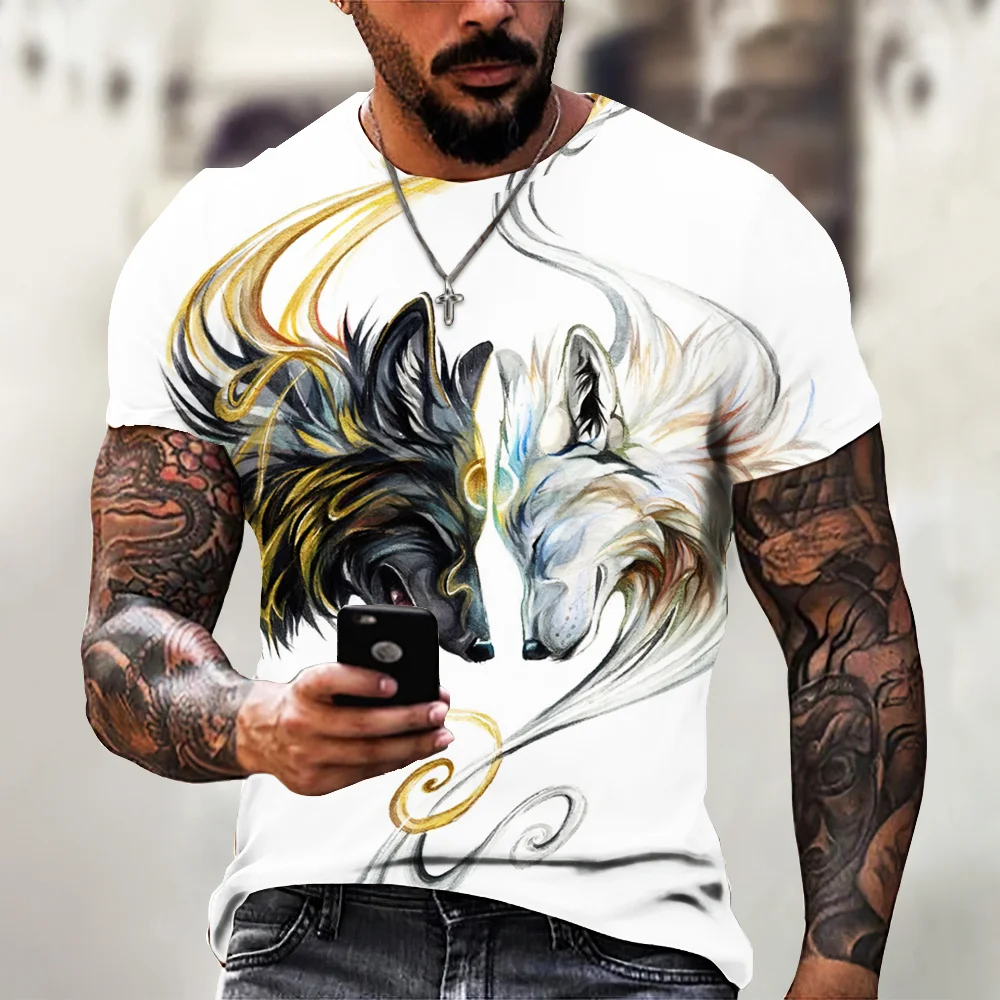 Wolf Graphic Short Sleeve Vintage Men'S T Shirt 3D Animal Print Tees Oversized Tshirts Daily Tops Fashion Designer Streetwear