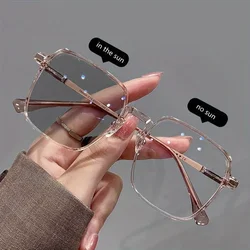 Photochromic Lenses Anti Blue Light Reading Glasses Woman Men Large Square Frame Farsighted Presbyopia Glasses 0 +100 To +300