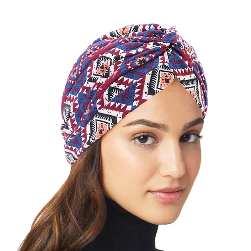 New Popular Lady Ethnic Style Turban Hat Print Indian Hat Women Muslim Cotton Bonnet For Sleep