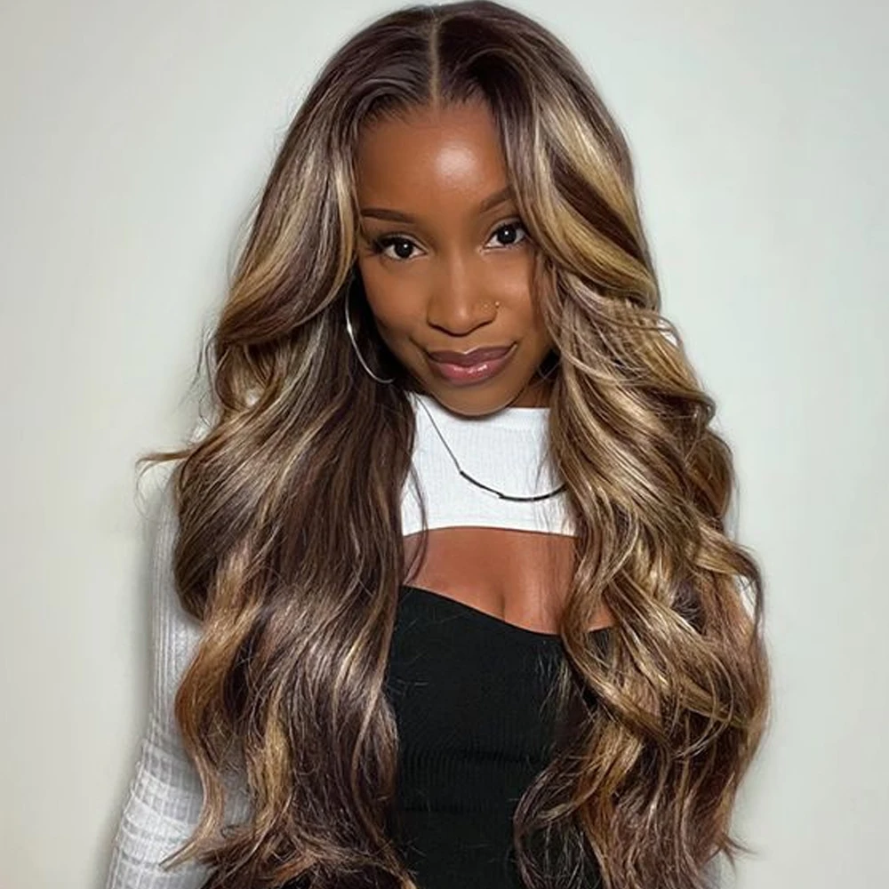 

13x4 13x6 Body Wave Lace Front Wig Human Hair #4/27 HD Transparent Highlight Lace Frontal Wig For Black Women 180% Density