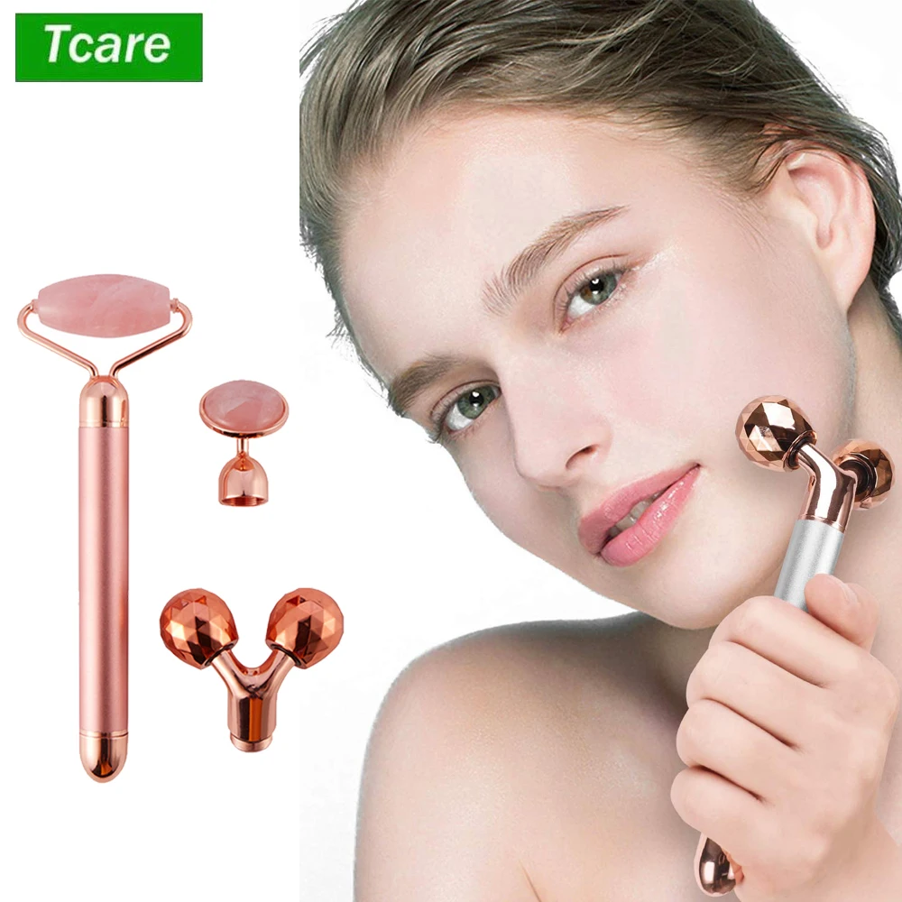 

Tcare 3-IN-1 Electric Jade Roller 3D Roller Facial Roller & Face Massager Face Shaping Massage Eye Cream Stick Beauty Stick Home