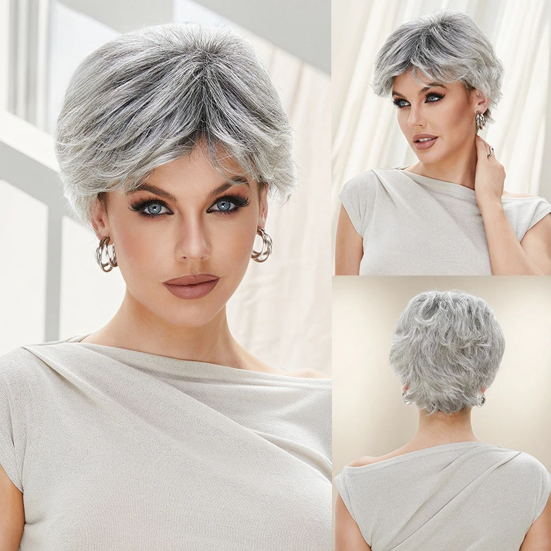 Vintage Layered Textured Short Wig 12Inch With Side Swept Bangs For Women Natural Hairline Lightweight Adjustable Cap Mature