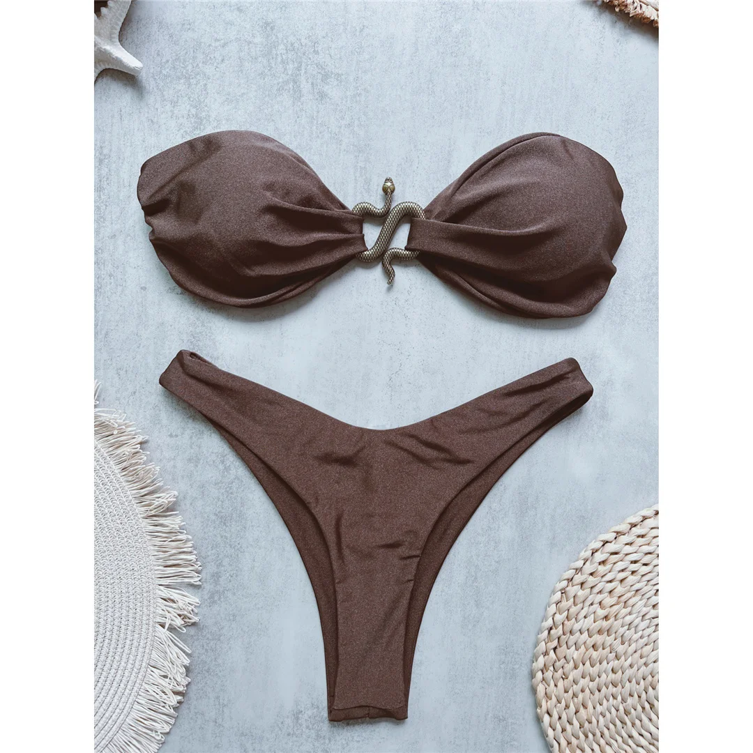 10 Farben Bandeau Metall-Schlangen-Bikini Damen-Badeanzug Zweiteiliger Bikini-Set mit Polsterung Badebekleidung Badeanzug V8249 – Detail 24