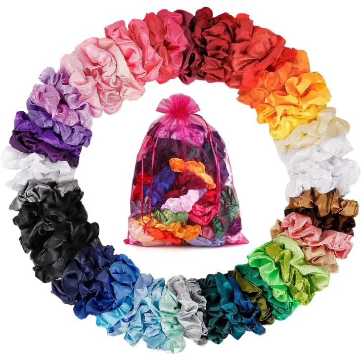 

60 Pack Satin Scrunchies for Women & Girls - Silk Scrunchies for Curly Hair