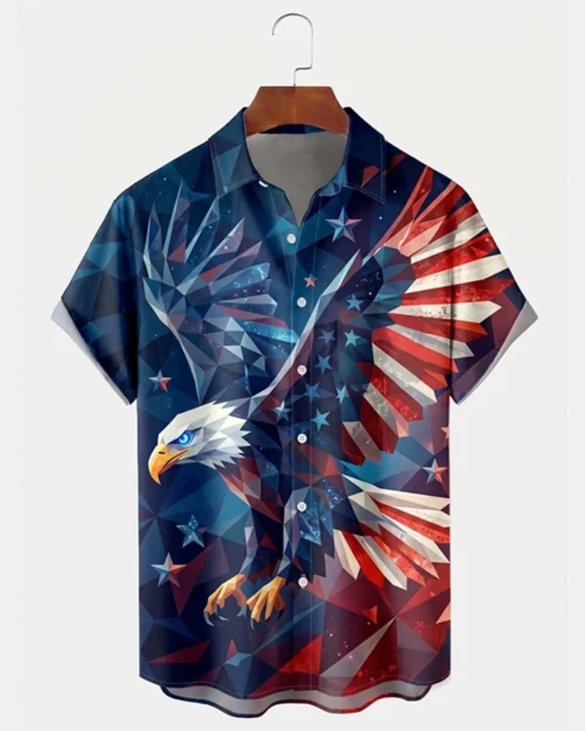 

Summer New Men's Independence Day Retro Gradient Geometric Printed Short Sleeve Button Hawaiian Shirt Sports and Leisure T-shirt