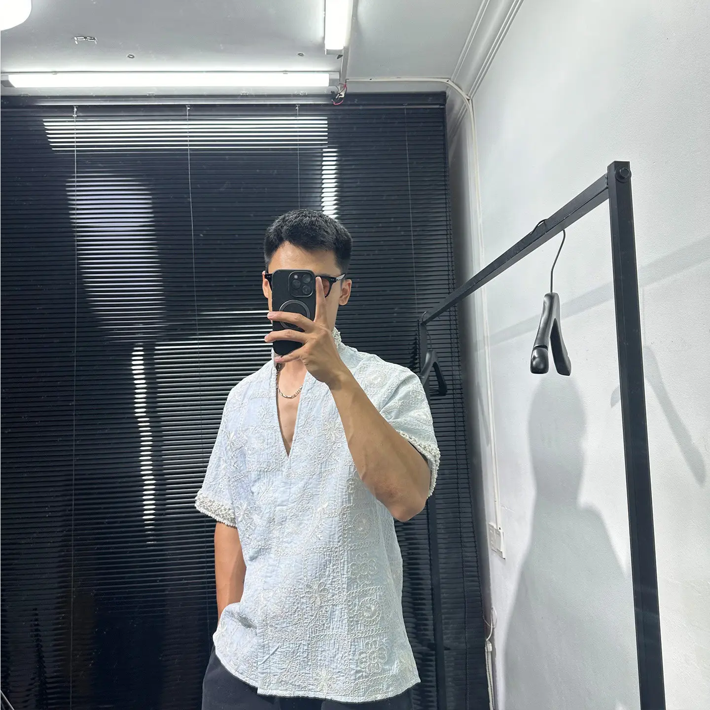 Dark Style High-Grade Heavy Industry Beads Design Short-Sleeved Shirt Men's Avant-Garde Loose Leisure All-Matching