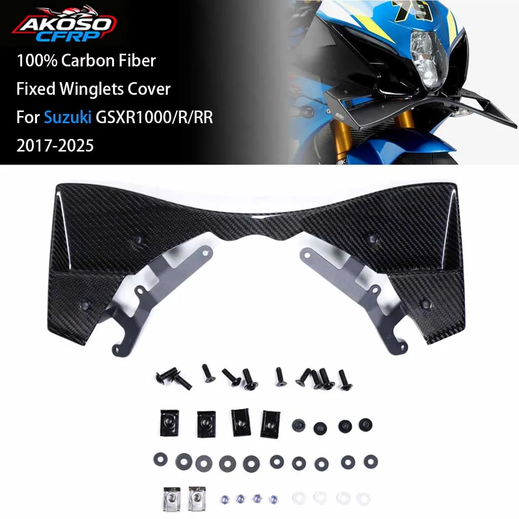Motorcycle 100% Carbon Fiber GP Frontal Downforce Spoilers Fixed Winglets Cover Accessories For Suzuki GSXR1000/R/RR 2017-2025