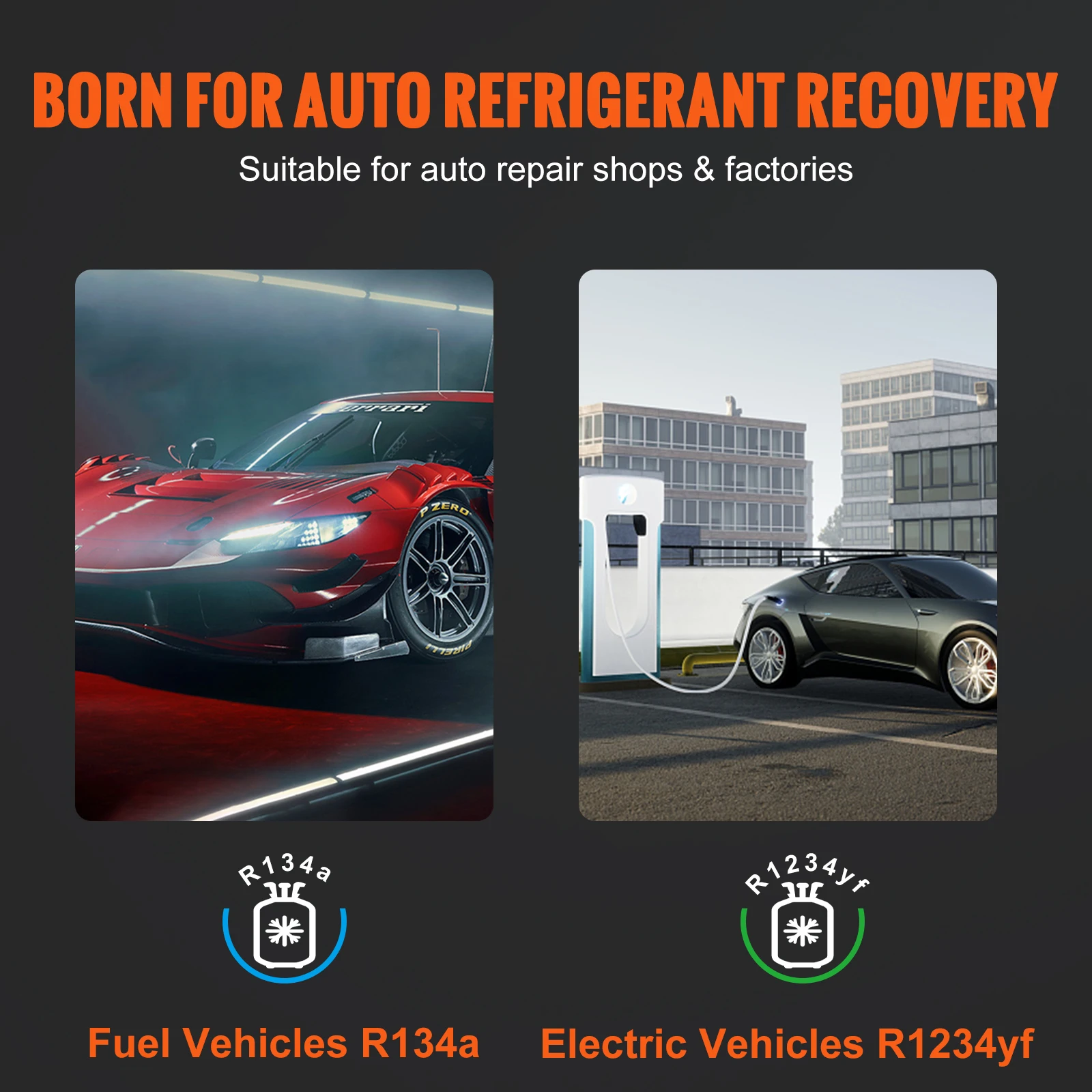 VEVOR Fully Automatic Refrigerant Recovery Machine - Dual Cylinder AC Recovery Machine Kit Built in Compressor/Electronic Scale