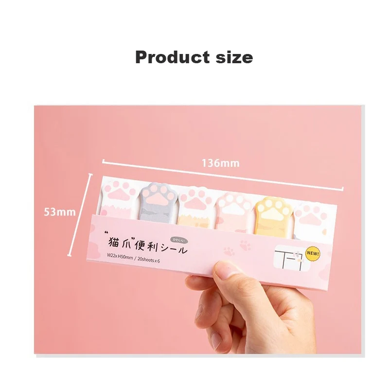 120/360 Sheets Cute Cat Paw Index Tabs Self Adhesive Page Markers Sticky Notes Classify Files Flags Posted It planner Stickers