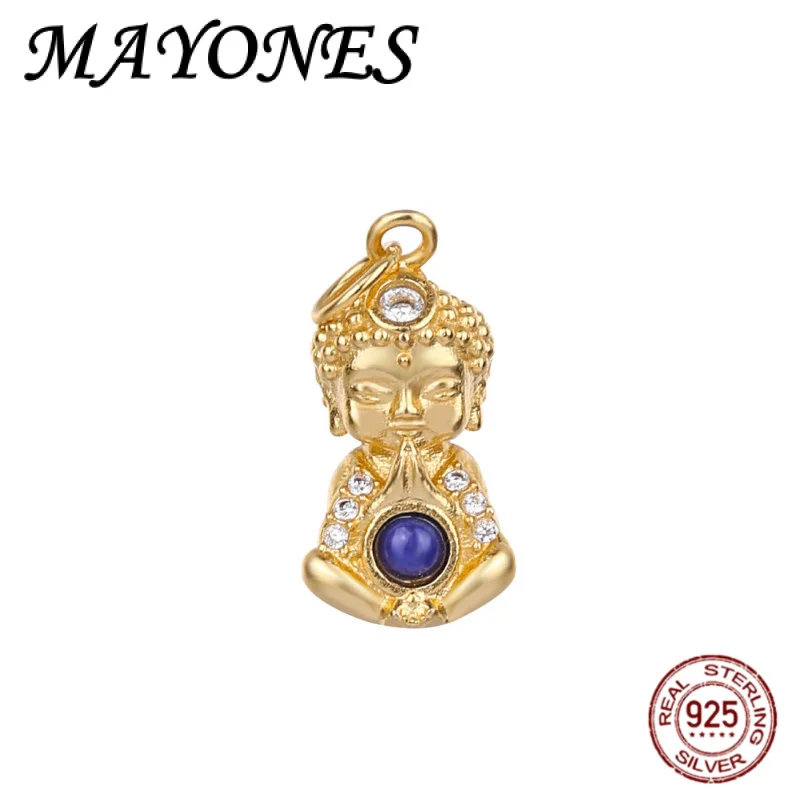 

New Chinese style S925 Silver Ferry Gold Inlaid Natural Lapis Lazuli Small Buddha Necklace Pendant For Women's Lucky Talisman