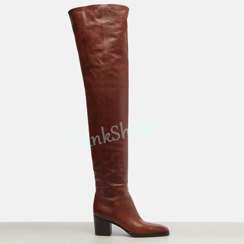 

Fashion New Round Toe Thigh High Boots Block Chunky Heel Wide Calf Slip On Women Over-the-Knee Modern Boots 2026 New Arrivals