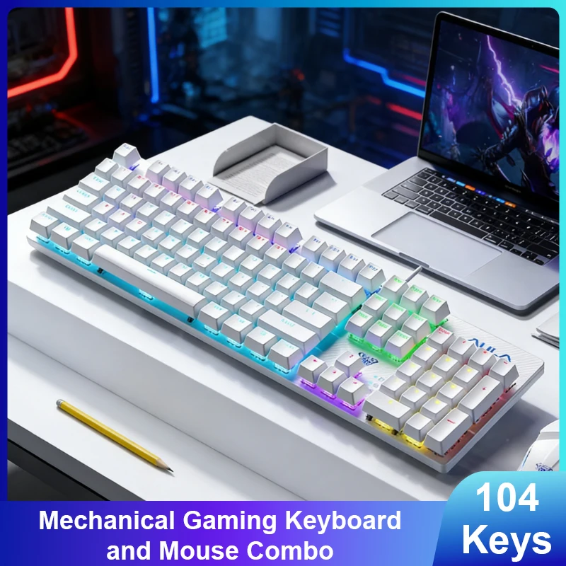 

Mechanical Gaming Keyboard and Mouse Combo for PC Laptop with Blue Switches for PUBG Esports Office Use Bluetooth Keyboard