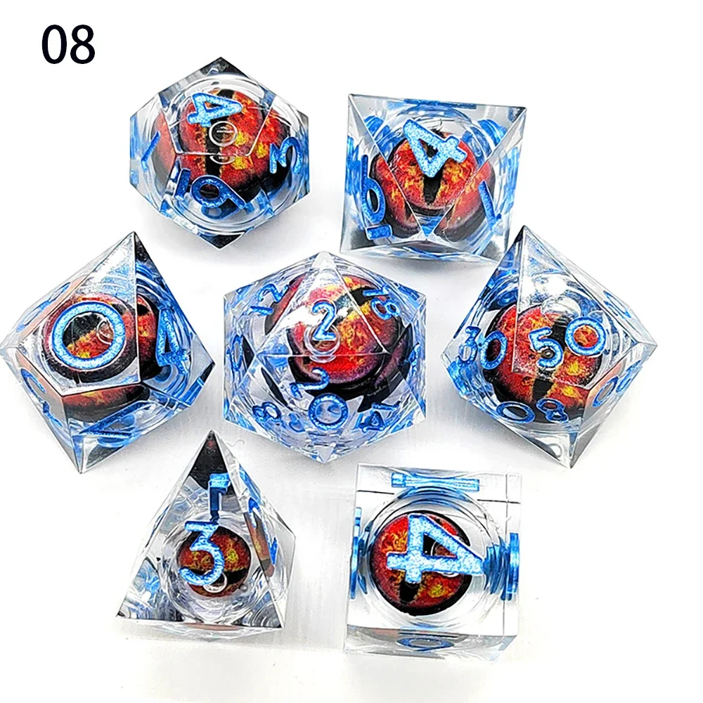 DND Longan Sharp Edge Number Polyhedral Resin Dice D+D Dice Set For Dungeon and Dragon Pathfinder Role Playing Game(RPG)MTG Dice