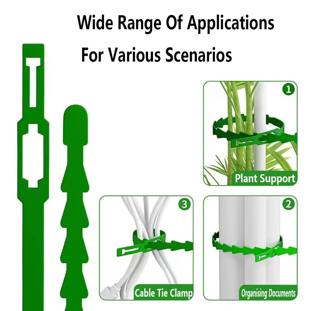 50 szt. Regulowana plastikowa roślina opaski opaski ogrodowa wielokrotnego użytku do wspinaczki na drzewa ogrodowe z klipsem do łodygi pomidora