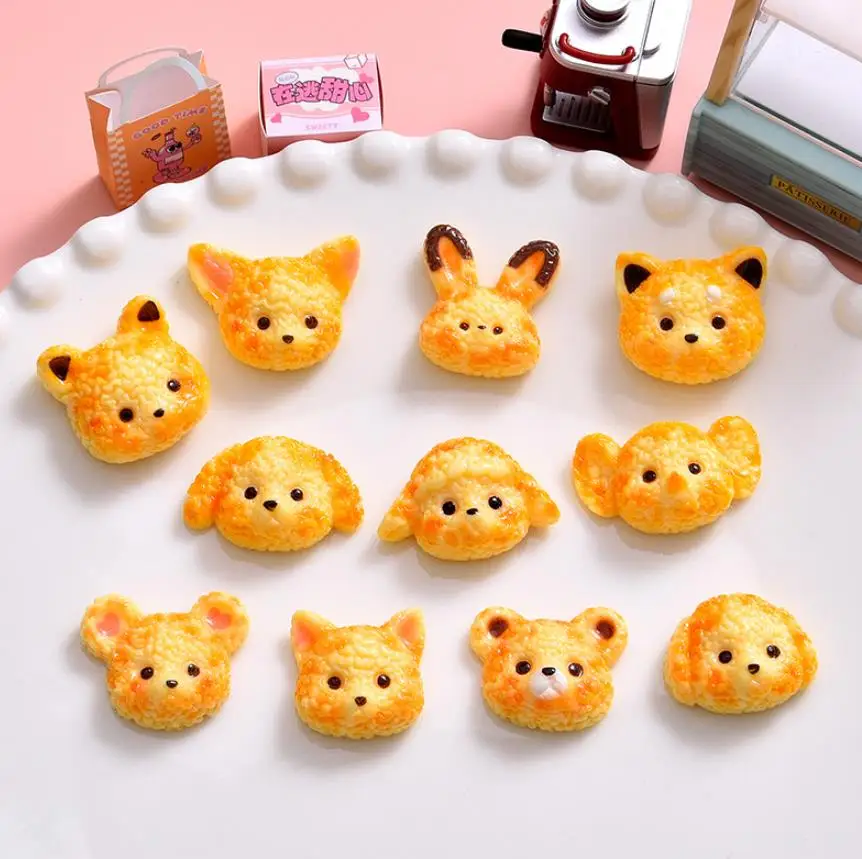 

Kawaii Flat Back Resin Simulation Animal Rice ball Cookie Biscuits Chocolate Flatback Cabochons For Doll House Decor Accessories