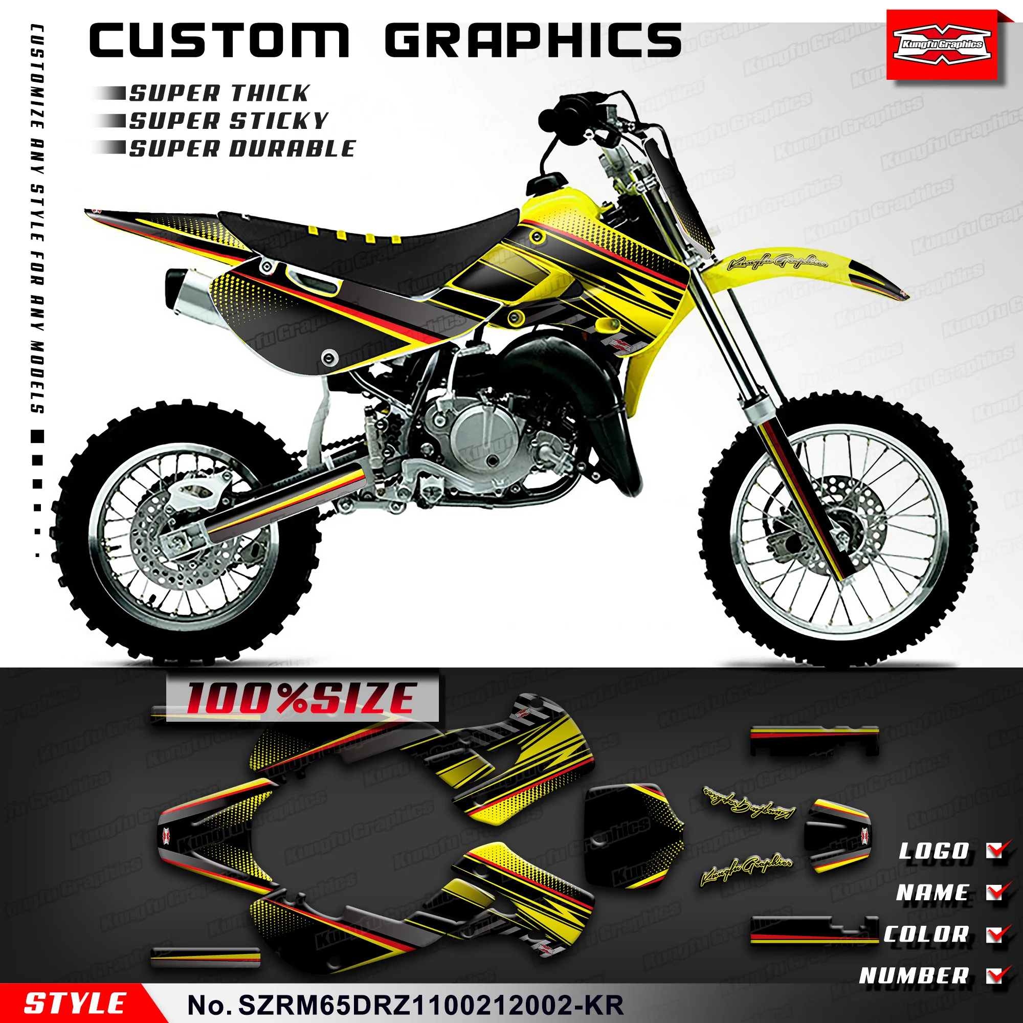 KUNGFU GRAPHICS MX Stickers Graphics Kit for Suzuki RM65 &DRZ110 02 03 04 05 06 07 08 09 10 11 12,SZRM65DRZ1100212002-KR