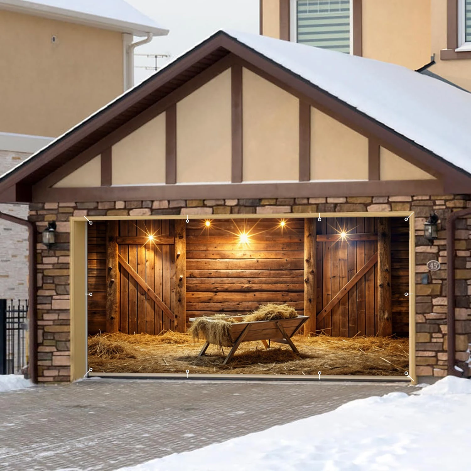 Fondos de puerta de garaje de granja occidental Rural, marco de pared de garaje de hierba de caballo estable con ganchos para decoración de patio de casa al aire libre