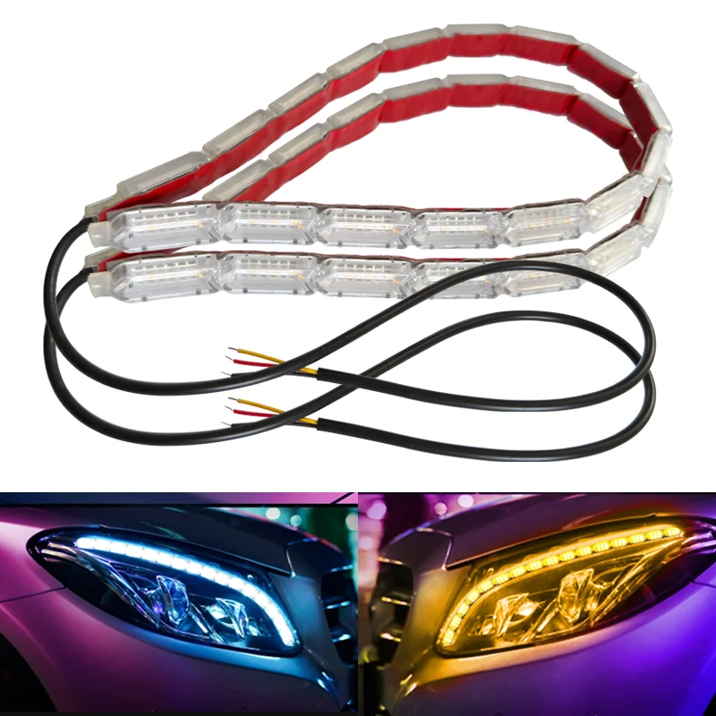 

1Pair Car Flowing DRL LED Daytime Running Light Flexible LED Strip Light Sequential Turn Signal for Car Driving Light 12V 24V