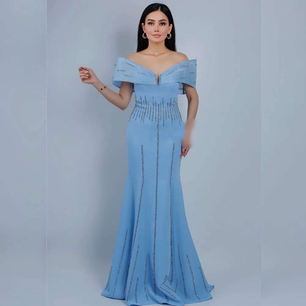 

Customized Modern Style Jersey Sequined Pleat Trumpet Off-the-shoulder Long Dresses Bespoke Occasion Retro