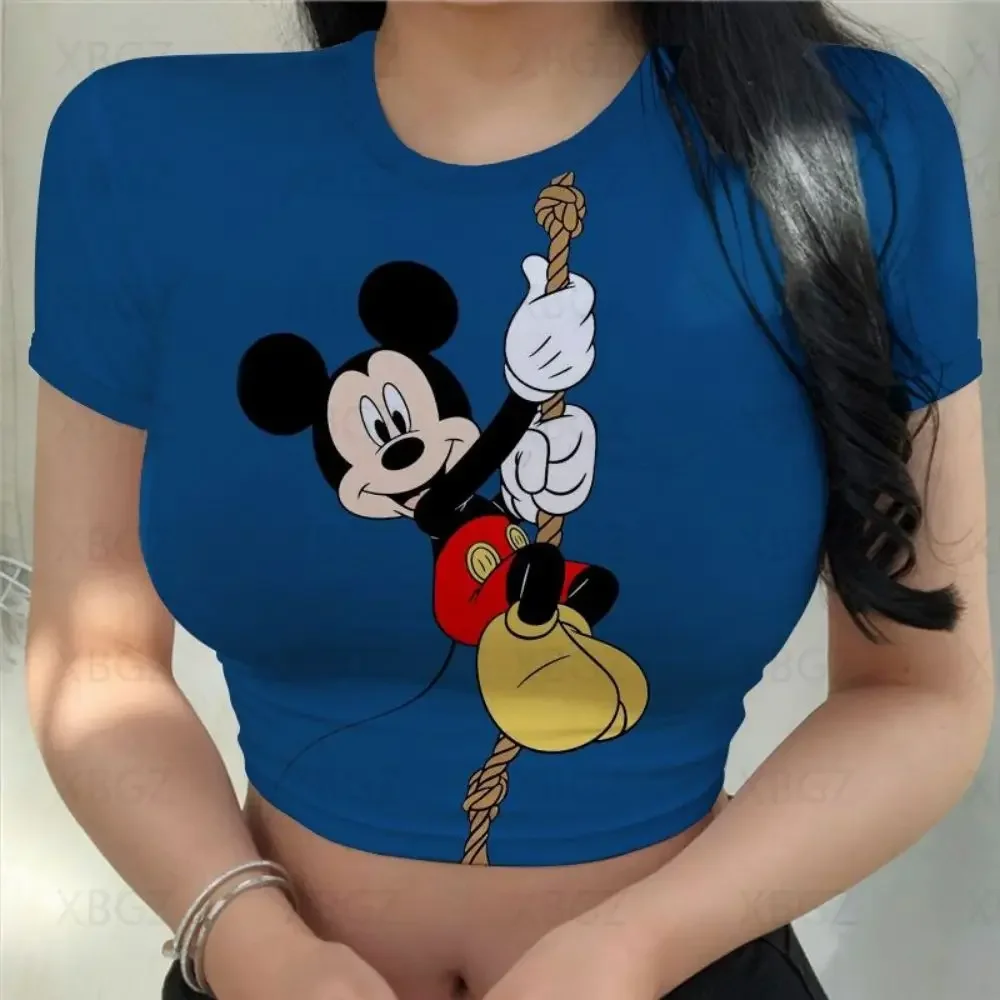 2024 Minnie Mouse Party Woman Clothes Sexy Women\'s T-shirt Slim Fit Crop Top Print Y2k Tight Fashion Blouses Mickey T-shirts