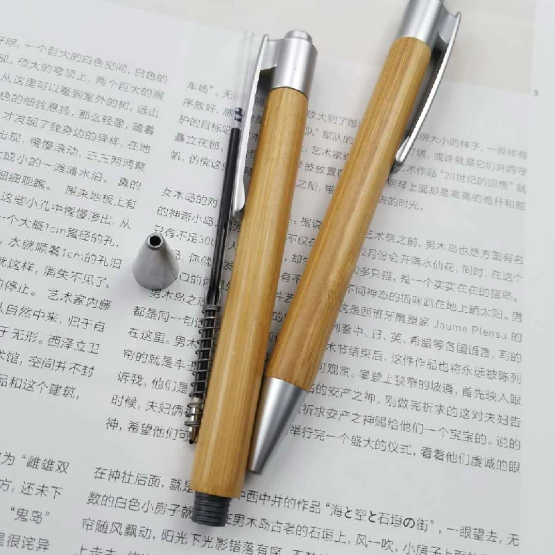 Natural Bamboo Ballpoint Pen with Press Out Core Neutral Pen Core Black 0.5mm Standard Pens Core Office Writing Calligraphy Pens