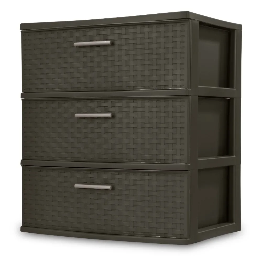 

Multi-purpose 3 Drawer Wide Weave Tower Espresso Home Storage & Organization