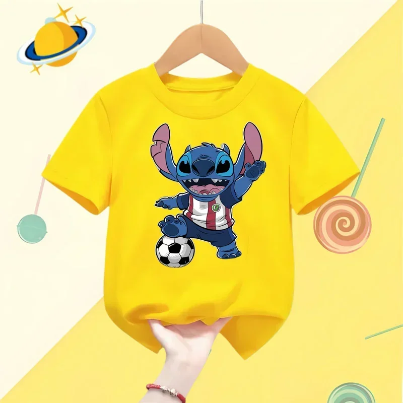 2024 Disney Stitch Kids T-shirt Lively sports boys girls round neck short sleeve street fashion casual shirt Kawaii clothing top