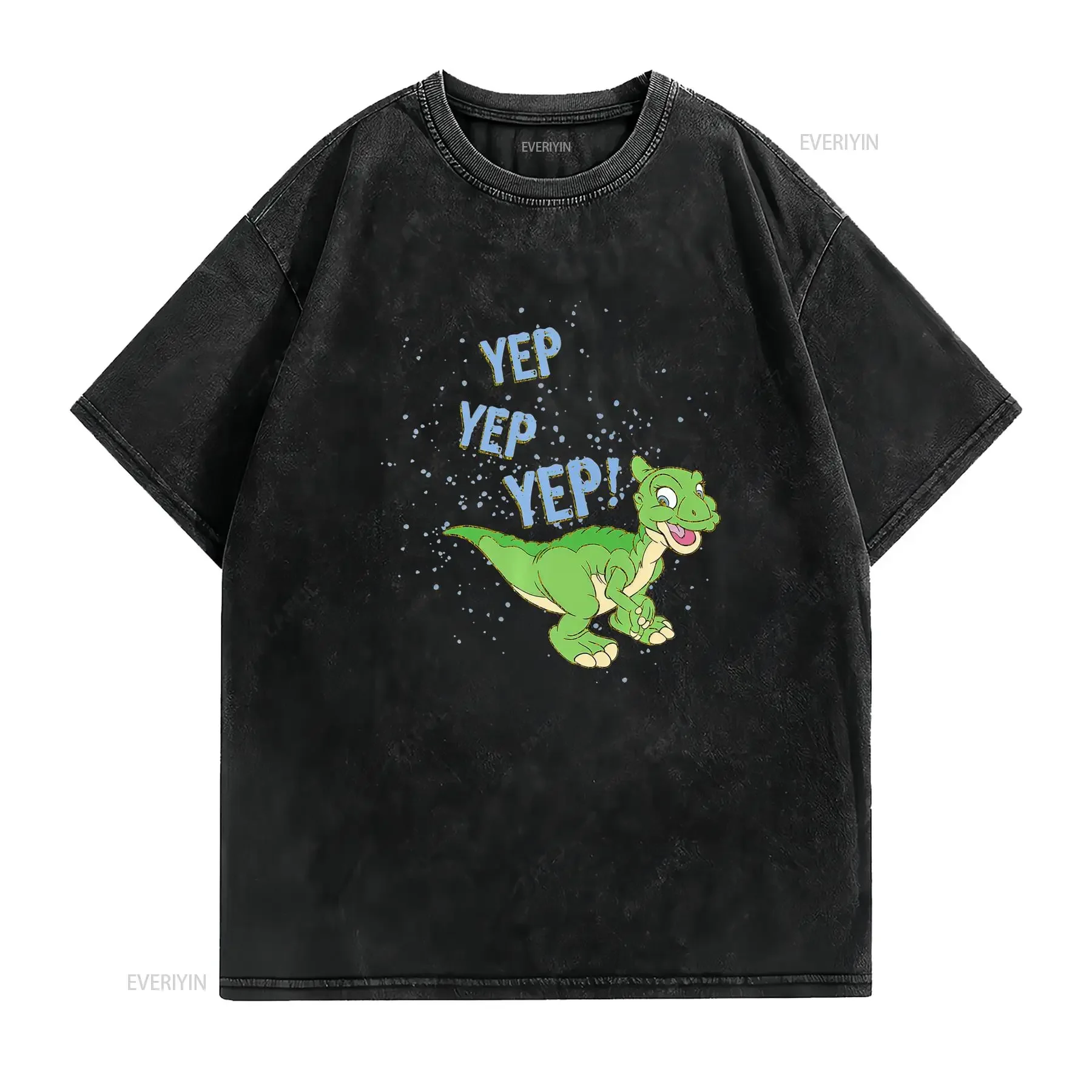 Camiseta Retro Vintage Negra para Hombre Land Before Time Ducky Yep Soft Fans de Animación los '90 Coleccionistas Mercancía