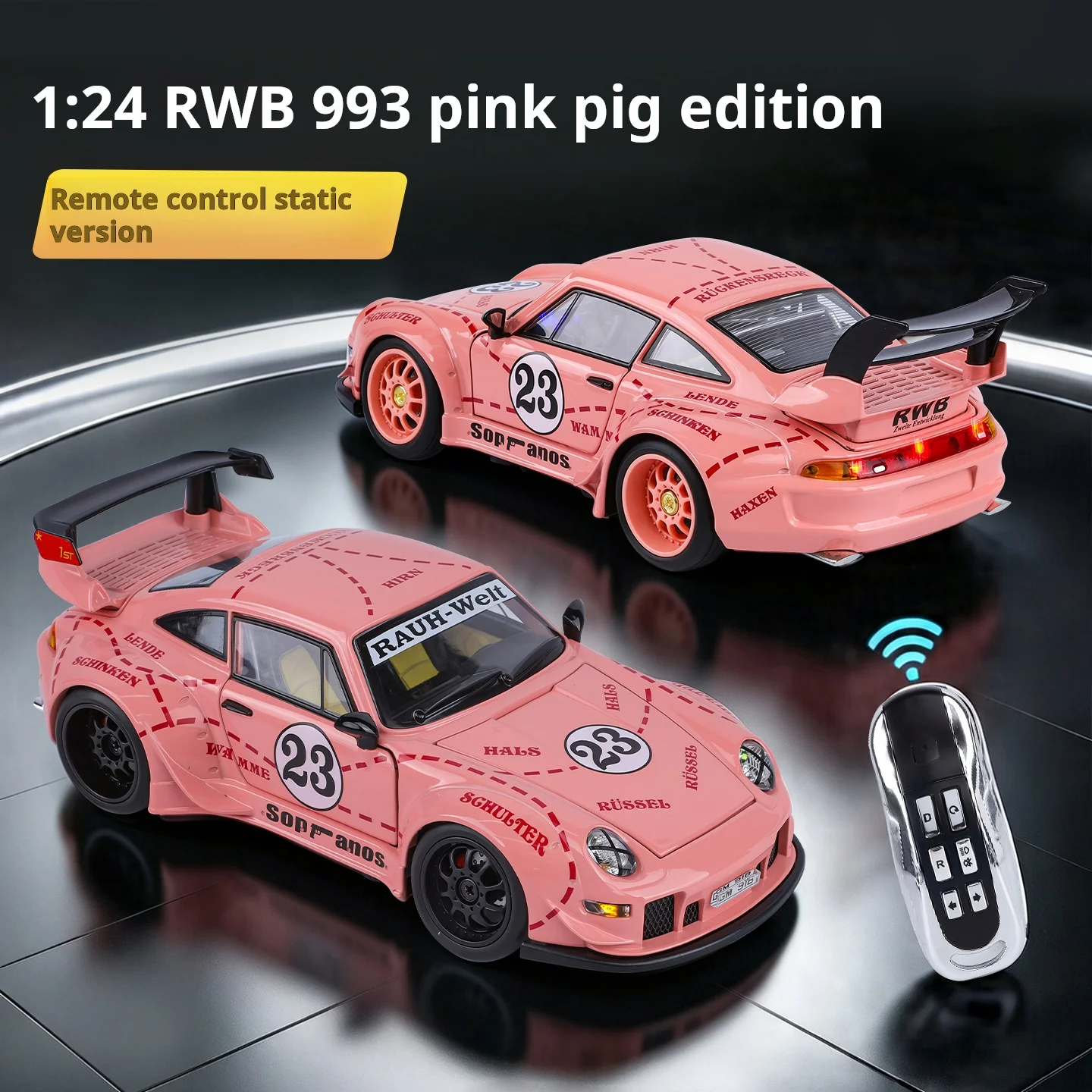 1:24 Scale 911 Static Diecast Alloy RC Car Model, Remote Control Sound & Light Only, Non-Drivable Collectible Gift for Men