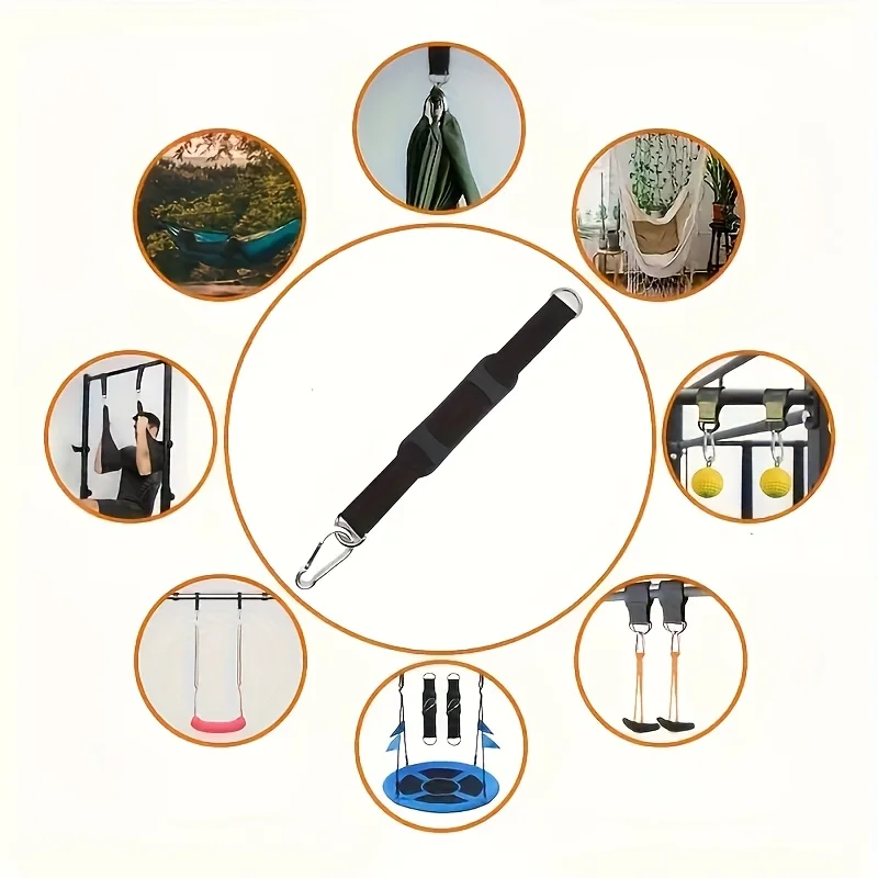 قطعتان من حبال النايلون مع خطاف معدني - ملحق صالة الألعاب الرياضية متعدد الاستخدامات لأكياس الرمل والملاكمة والأراجيح، حزام أسود من النايلون، معدات الصالة الرياضية |     معدات اللياقة البدنية المتينة |     حزام هوك معدني