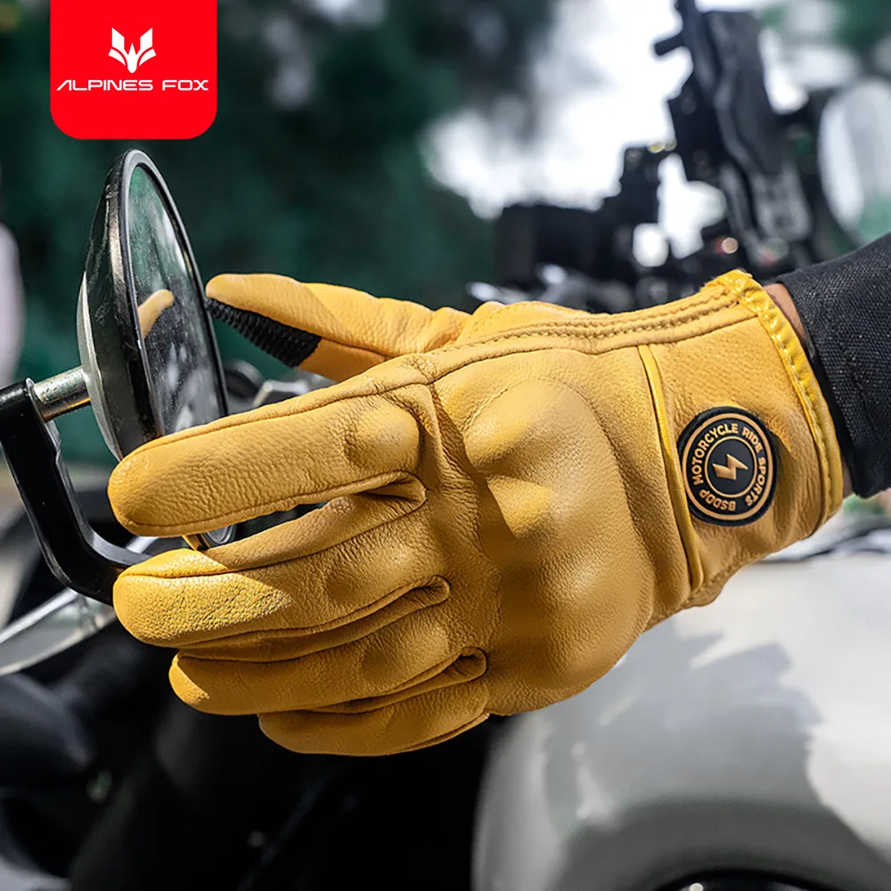 Vintage Motorcycle Leather Gloves Men Women Urban City Moto Riding Gloves Touch Screen Motorbike Motorcross Gloves Yellow