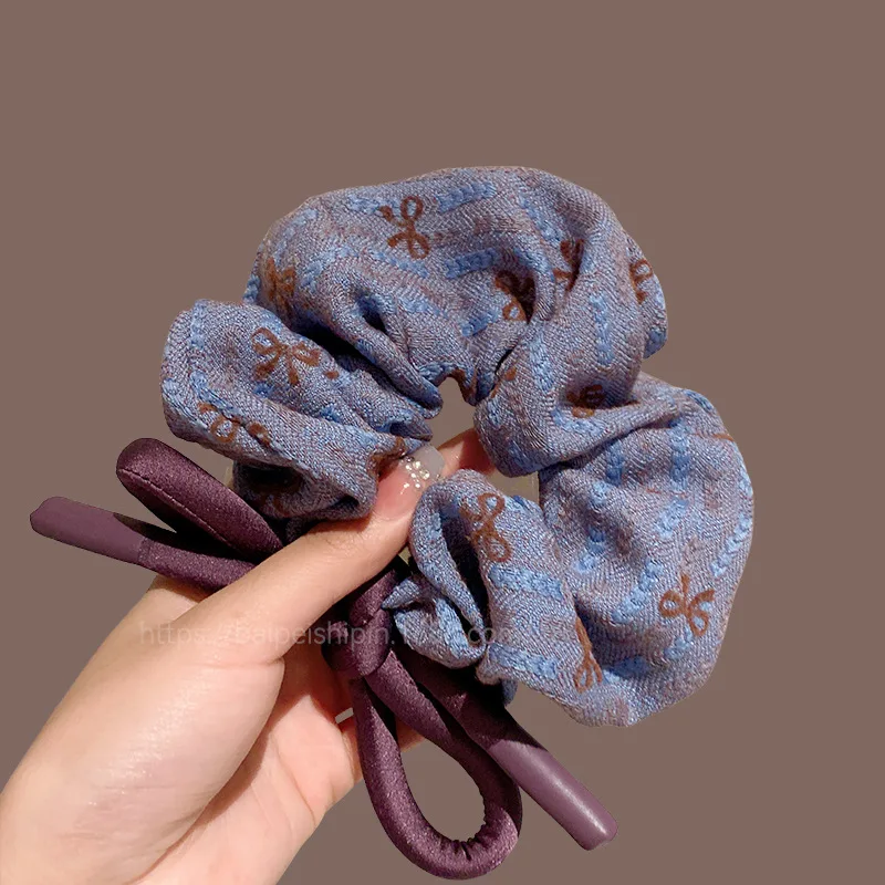 Dongdaemun Purple Bow Embroidery Large Intestine Hair Band Fashion Versatile Back Head Tie Headband 2025 New