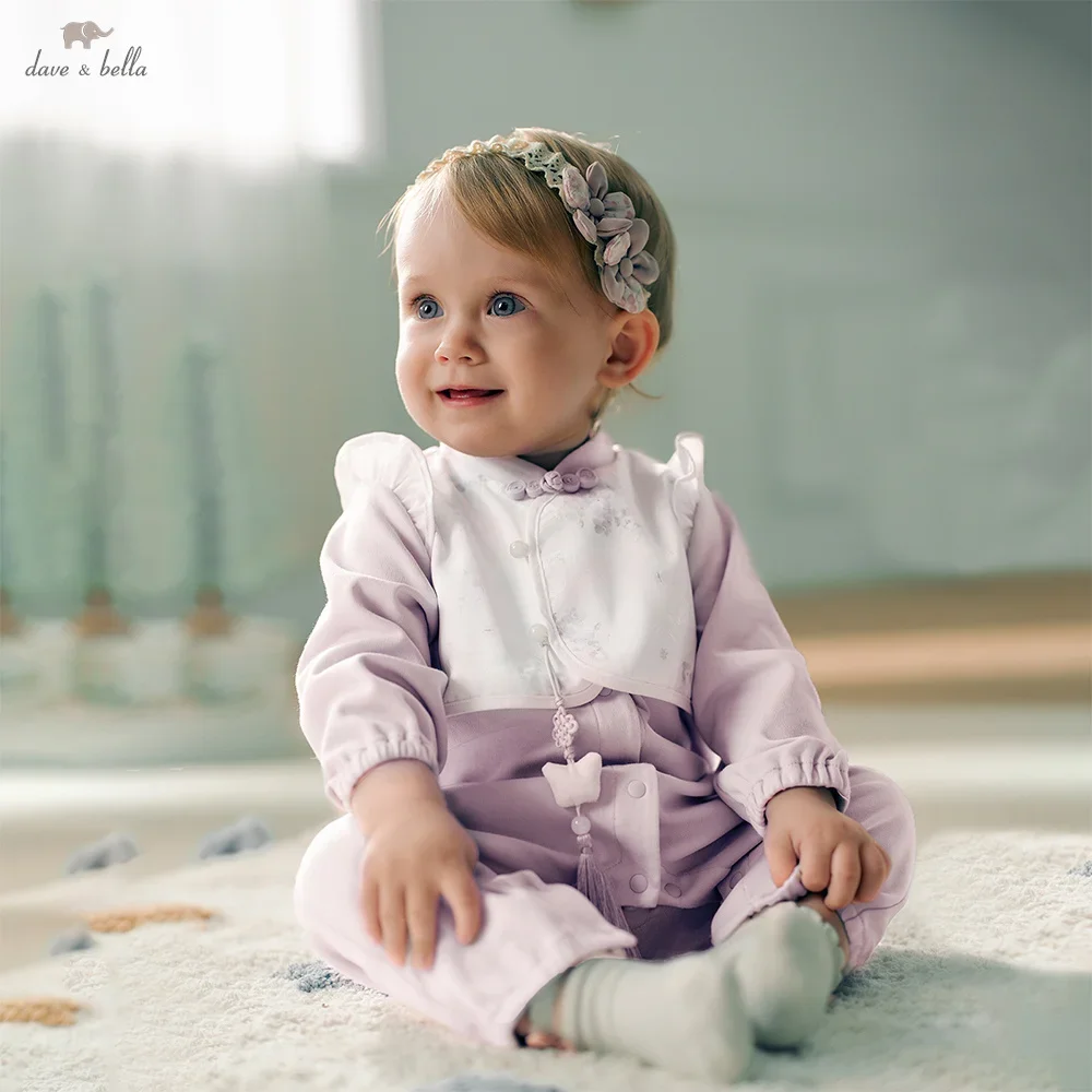 Dave Bella Baby Jumpsuit Summer Girl's Romper Gentle Sweet Cute Comfortable Purple Print Cotton Newborn Creeper DB3252948