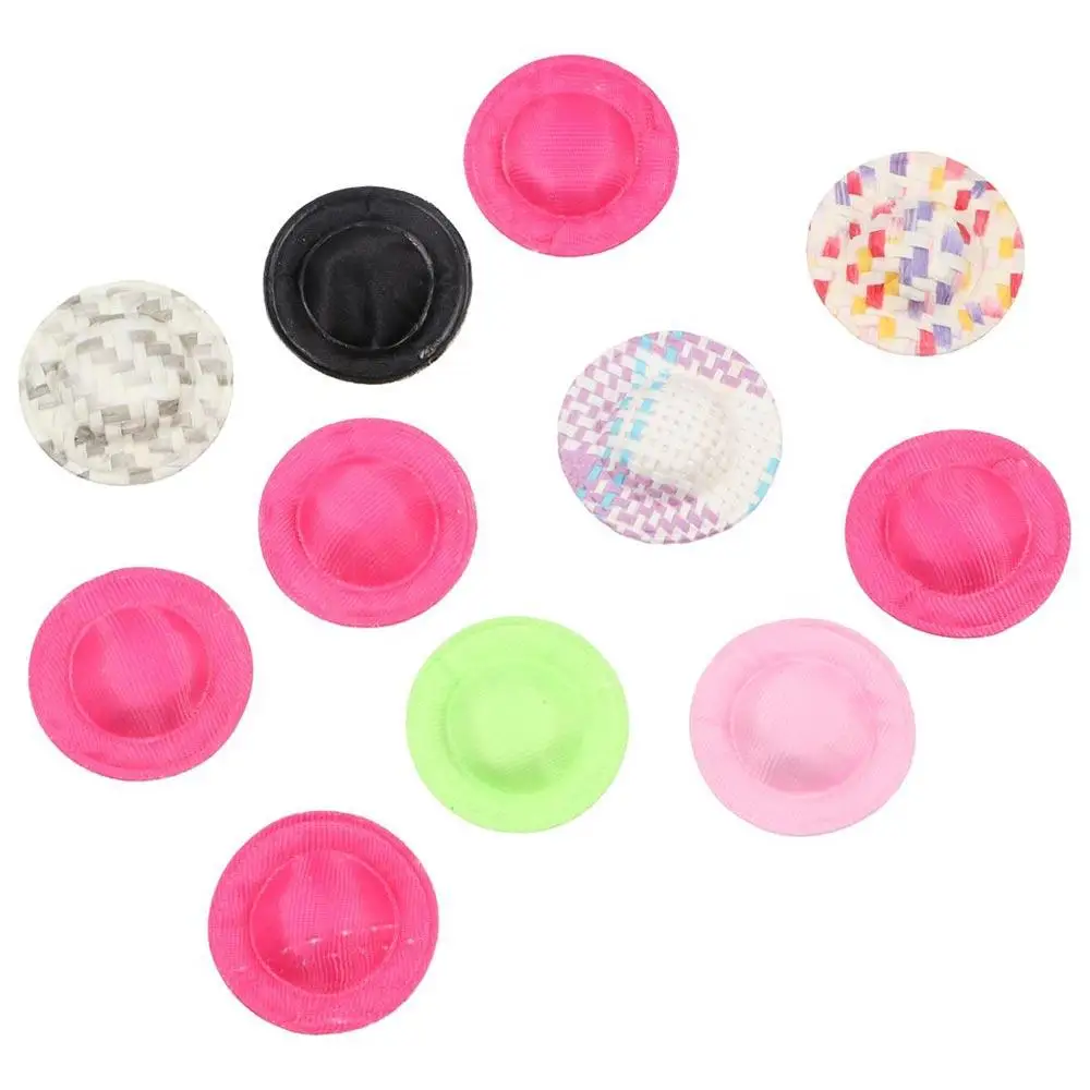 10PCS Cotton Mixed Styles Small Cap Hand Weaved Mixed Color Mini Cotton Doll Hat Cute Mini Doll House Ornament Girls Gift