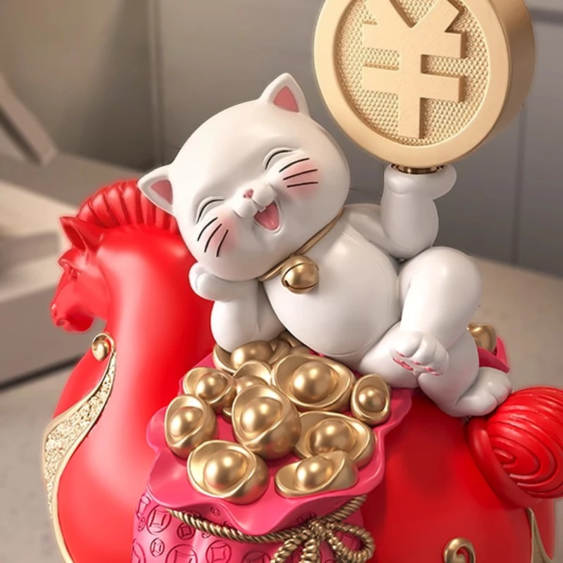 Lucky Cat Resin Statue Desktop Ornaments Home Decor Company Shop Cashier Decorative Sculptures Art Ornaments Simple Opening Gift