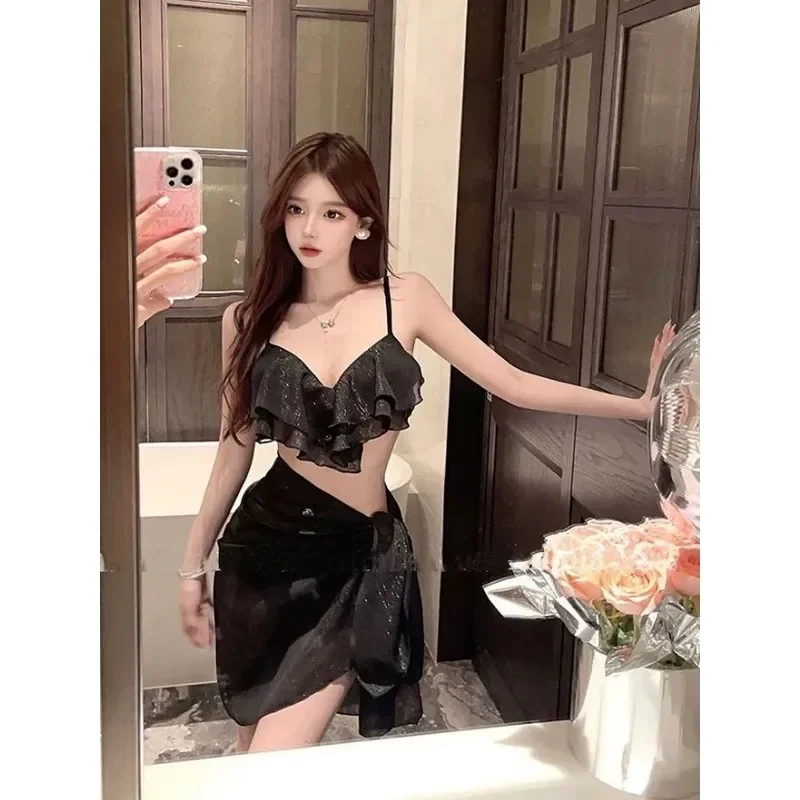 

Swimsuit women's 2025 New Hot Item Korean Sexy Strap Bikini Steel Holder Small Chest Gathering Slim Fit Vacation