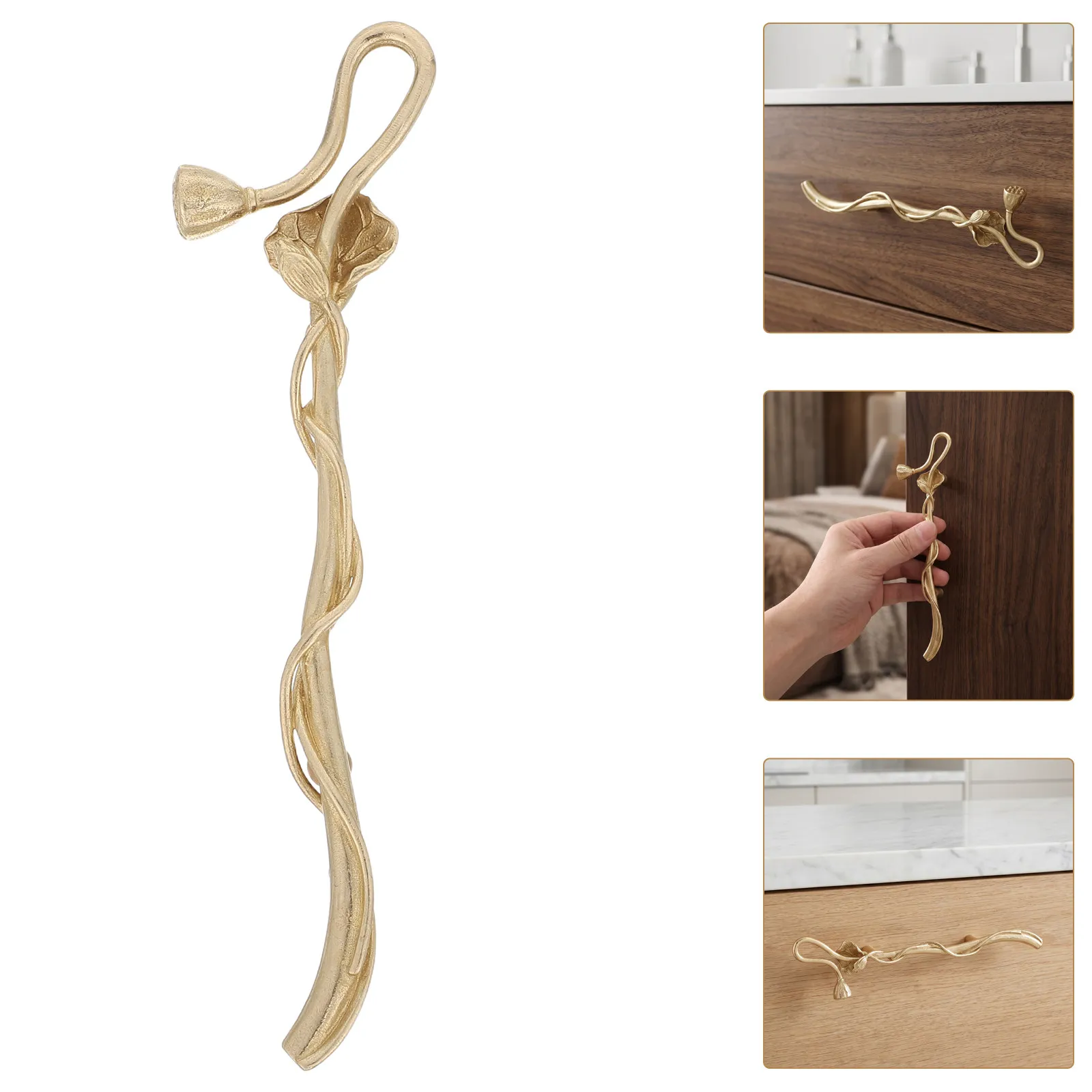 Brass Cabinet Pulls 18Cm 7 Vintage Lotus Flower Drawer Handle Retro Wardrobe Door Handles Decorative Brass Drawer Furniture