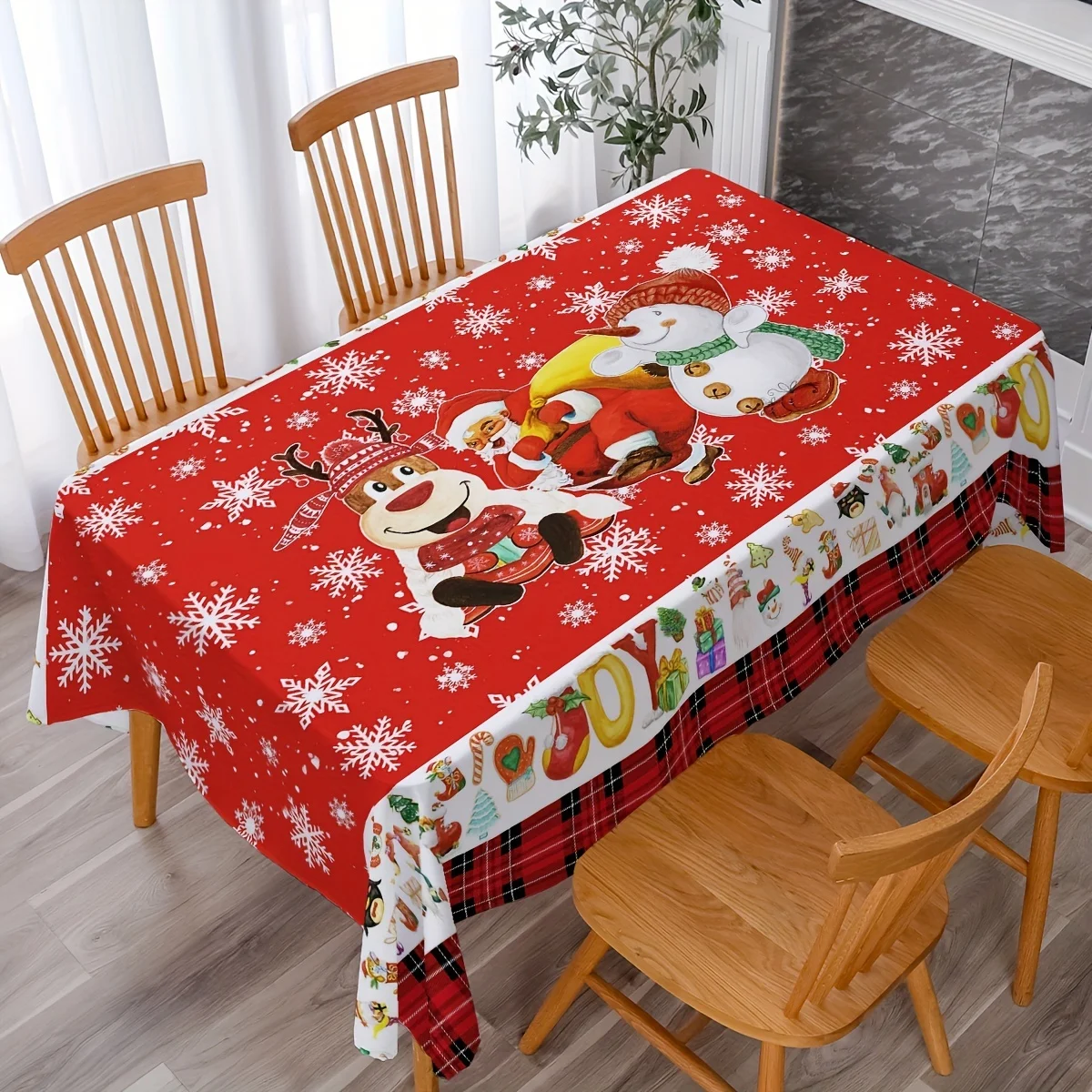 Merry Christmas Tablecloth Snowflake Deer Snowman Table Cover Atmospheric Holiday Desktop Fabric Table Cloth Home Decoration