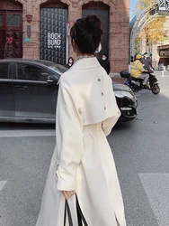 LANMREM Women Windbreaker Lapel Double Breasted Solid Color Long Tranch Coat Female Fashion Streetwear Clothing Autumn 2DA1627