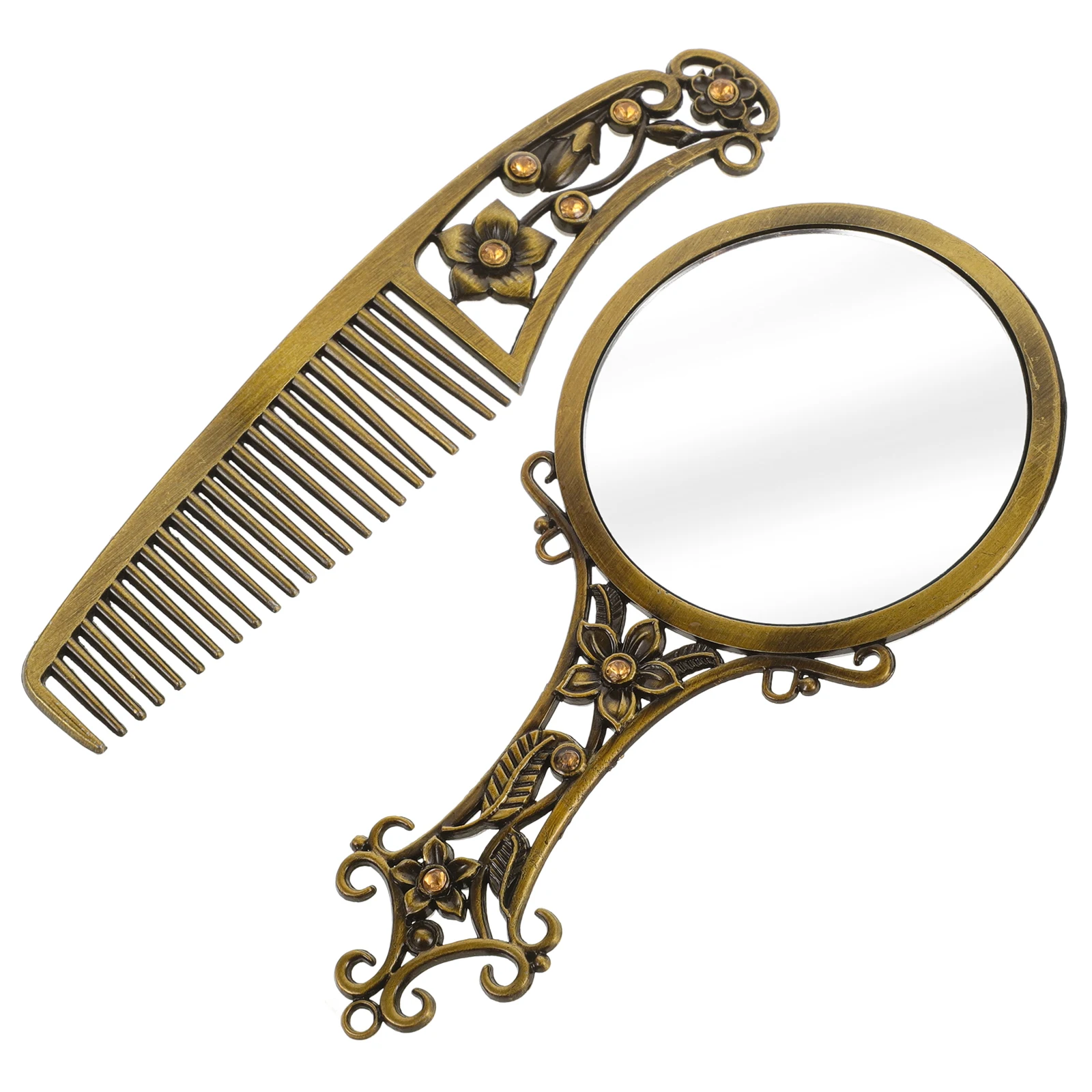 

1set 1Set Vintage Makeup Set Hollow-Out Mirror Comb Travel Handheld Mirror For Women Compact Chic Lightweight