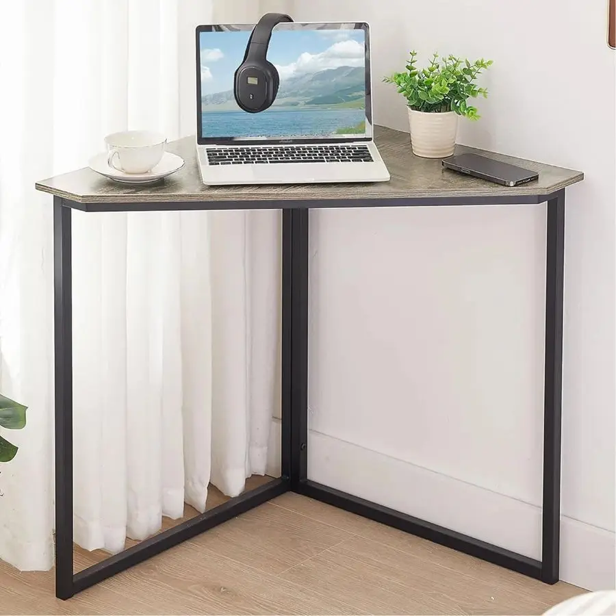 

Corner Desk,Office Tables for Living Room for Small Space Triangle Computer Desk with Steel Frame Corner Shelves with Metal Fra