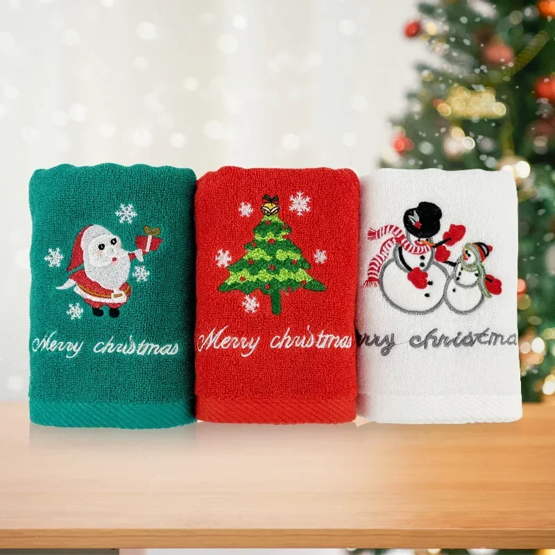 1Pc Bathroom Towel Set Coral Fleece Absorbent Microfiber Christmas Tree Santa Embroidery Face Towels Bath Towel Towel Xmas Gifts