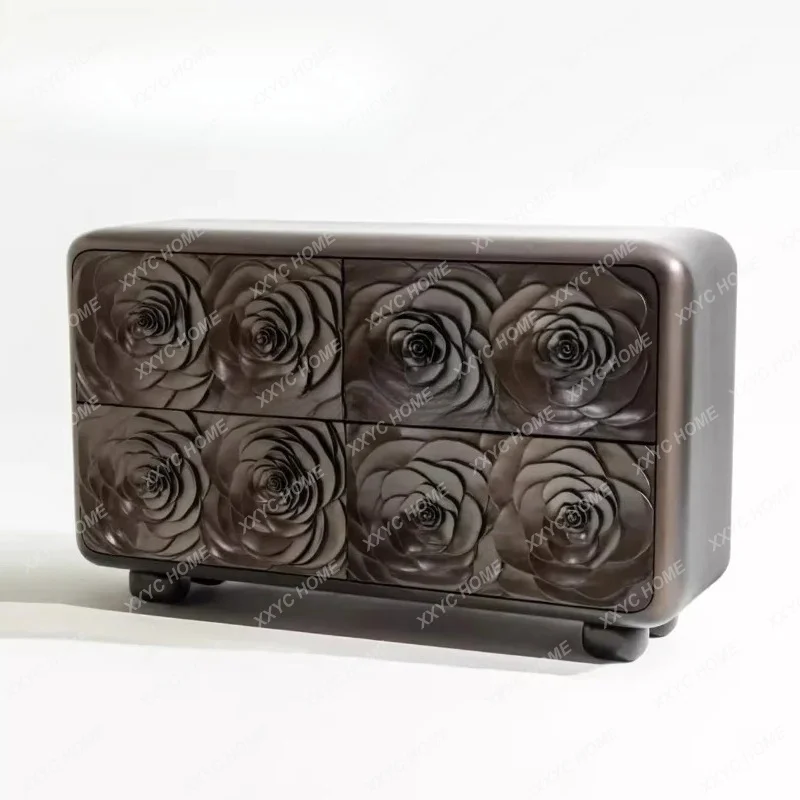 XXPetal carved wood decorative cabinet, living room four pumping bedroom chest can be customized