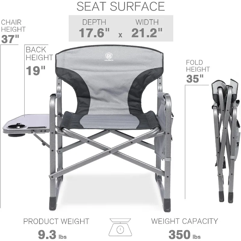 

Lightweight Outdoor Folding Director Chair, Aluminum Camping Chair with Side Table and Storage Bag, Heavy Duty Support 350 Lbs