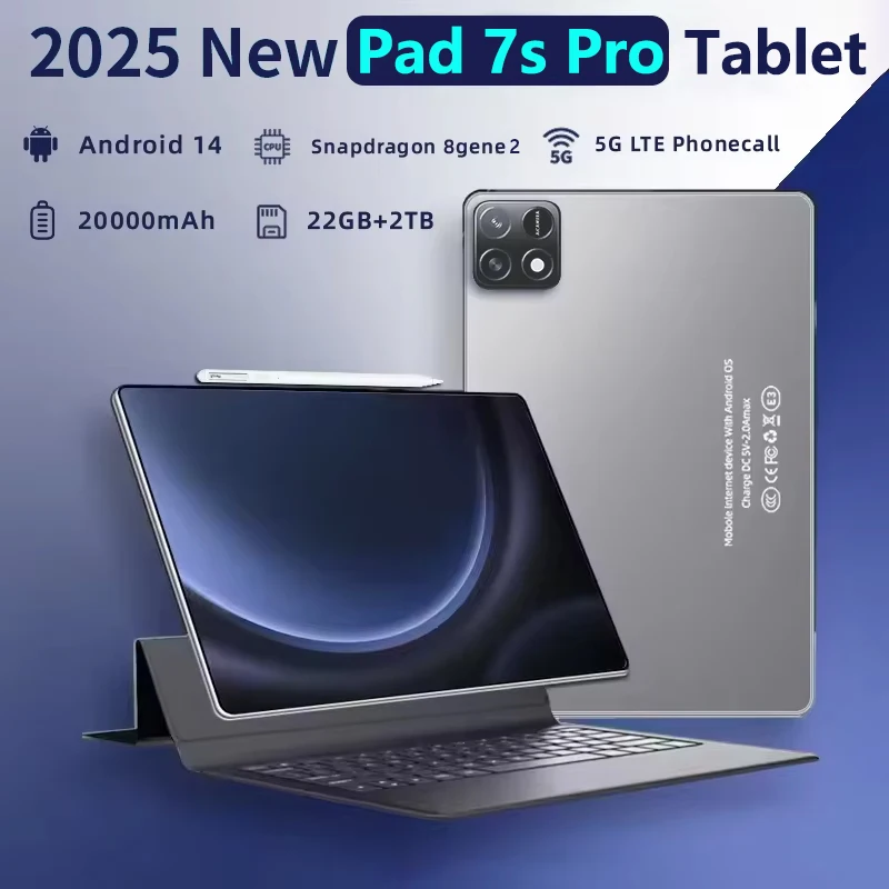 

2025 Новый оригинальный планшетный ПК Global Edition Pad 7S Pro Snapdragon 8gen2 Android 14 HD 4K 22 ГБ + 2 ТБ 5G Tablet Dual SIM WIFI