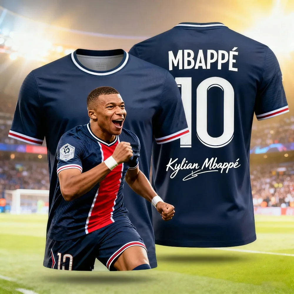 Mbappé's Summer 3D Print Family Sportswear Football Jersey T-shirt Is Loose and Comfortable Suitable for Outdoor Wear