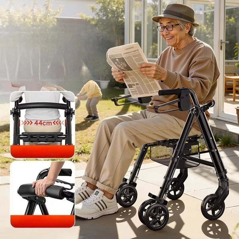 

New Aluminum Rollator Walkers with Seat for Seniors Foldable Disabled Walker Elderly People Rehabilitation Assisted Walking Aids