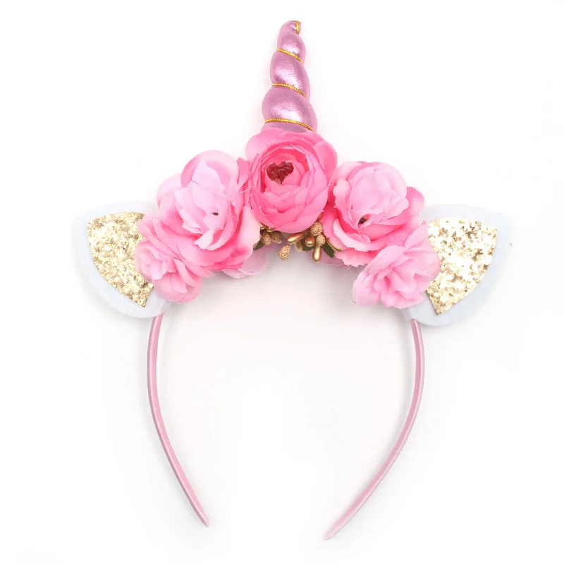 Flower Unicorn Girl Headband Baby Shower Party Kids Hair Hoop Hairbands Accessories Unicorn 1st Birthday Party Decor Headwear