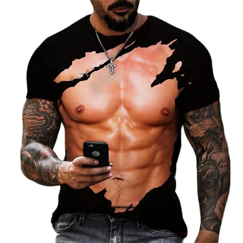 

Men's Short-sleeved T-shirt, Artificial Muscle, 3D Printing, Fun, Fashionable, Casual, Highly Personalized, Summer